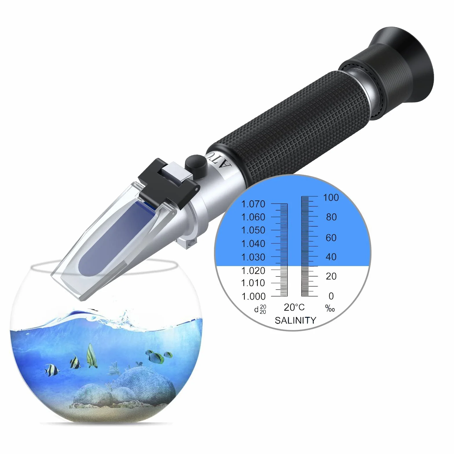 AUTOUTLET Refrattometro Salinità Acquario con ATC Doppia Scala 0-100 PPT e gravità Specifica 1.000-1.070 per Acqua Marina Pesci Piscina Strumento di Precisione