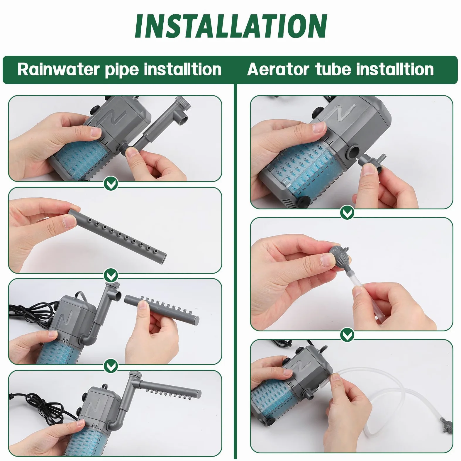 EXLECO Filtro Interno Acquario 9W, Pompa Filtri Interno per Acquari Regolabile 800L/H 1.1M con 2 Spugna Filtrante, Filtro Tartarughe d'Acqua Silenzioso con Spray Bar per 20-50L Piccoli Pesci Vasca