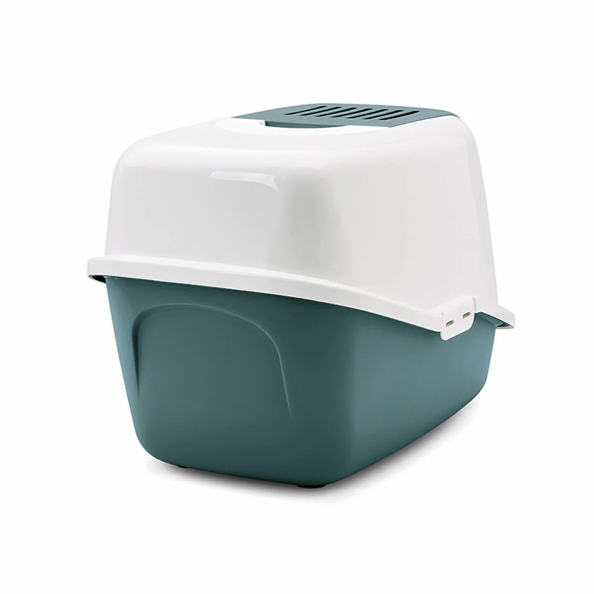 lettiera gatto chiusa - Savic Nestor - verde - con coperchio - frontale apribile - filtro a carbone - design moderno - 56x39x38,5 cm