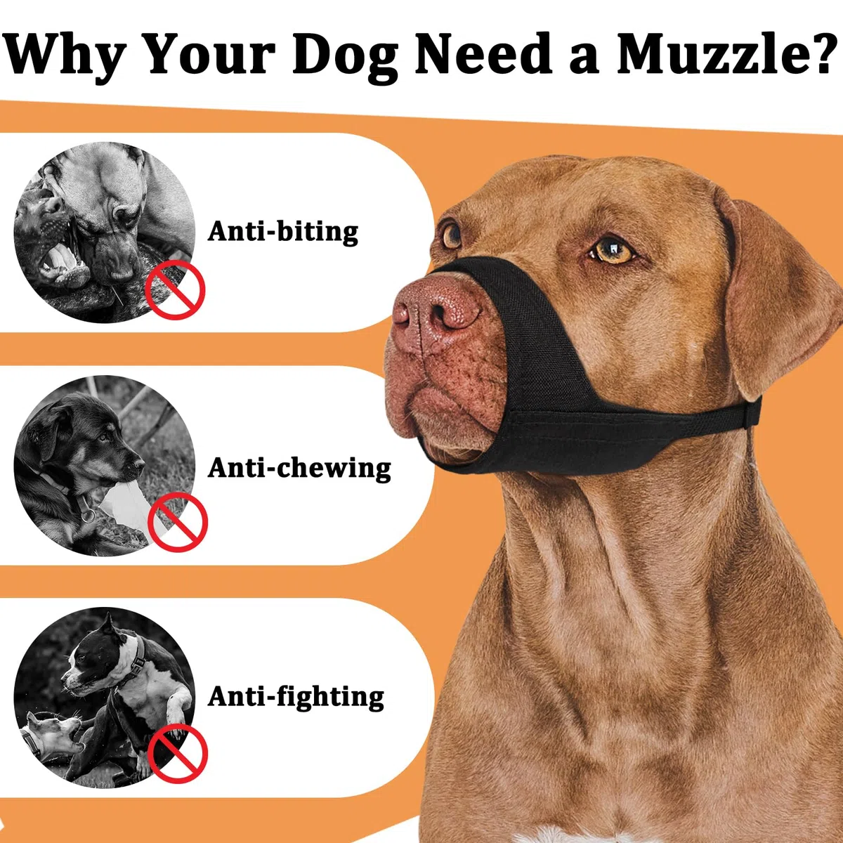 Mayerzon Museruola morbida per Pitbull, bulldog, boxer, rottweiler, anti morso, corteccia, per toelettatura, museruola in tessuto per cani a muso medio grande e corto