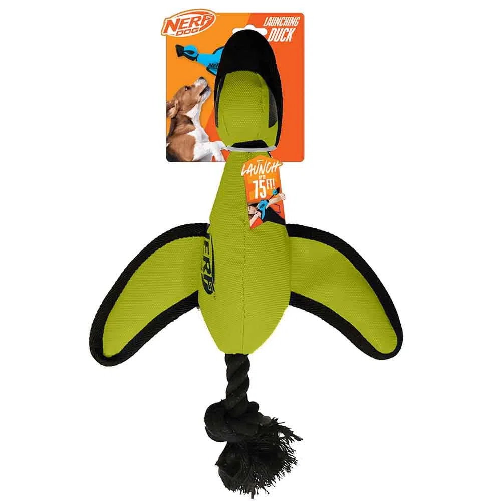 Nerf Dog Grande anatra di lancio in nylon con design interattivo, verde