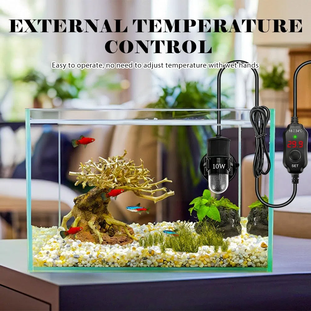 Riscaldatore per acquario, 10 W, temperatura regolabile, potente scaldabagno, scaldabagno digitale con regolatore di temperatura, barra riscaldante per acqua salata e serbatoi d'acqua dolce