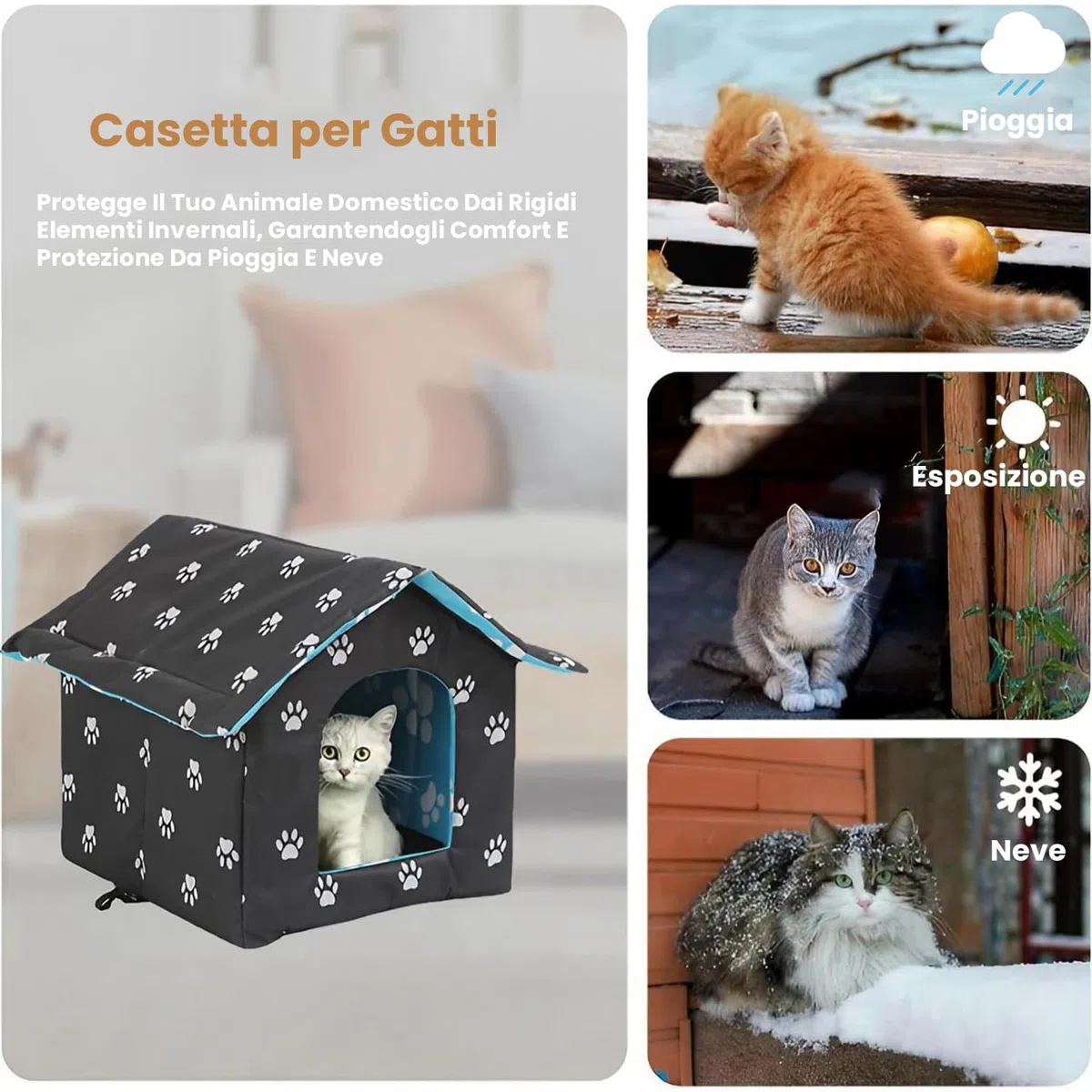 Cuccia Gatto Esterno, Casetta per Cani, Cuccia Gatto Chiusa, Impermeabile, Resistente All'inverno, per Animali Domestici