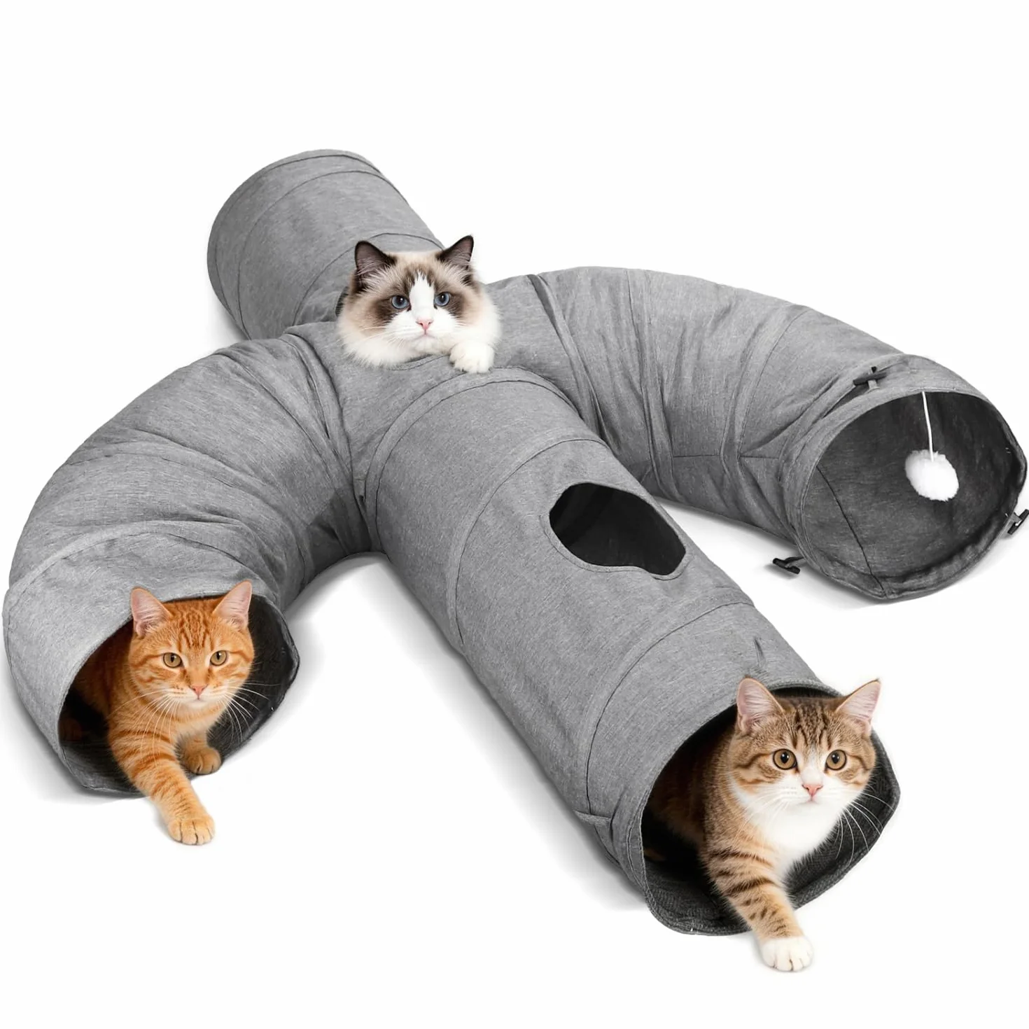 Nobleza Tunnel per Gatti – Tunnel di Gioco Pieghevole in Resistente Tessuto Oxford， con Bacchetta da Pesca e Fori di Avvistamento per Divertimento Interattivo in Casa， Cactus