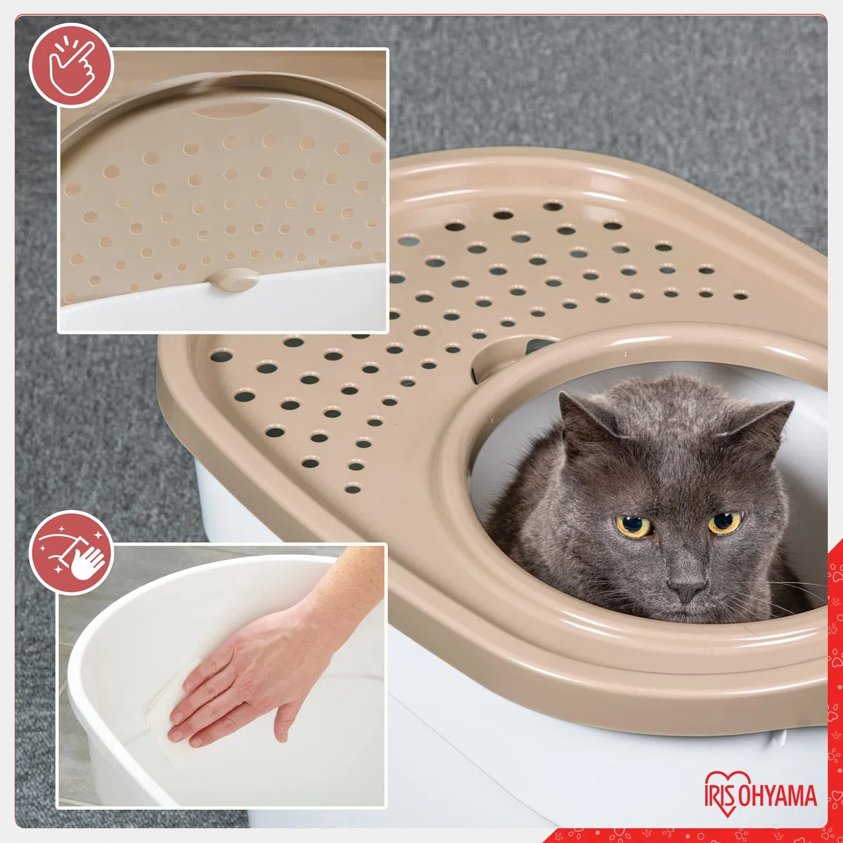 Iris Ohyama Lettiera per Gatti, Fino a 7kg, 1 Pala, Beige, Ingresso Top, Cat Litter Trey, Chiuso, Per Gattini, Lato alto, Con cappuccio, Grande, Senza BPA, Profondo, Facile da pulire, TECL-20