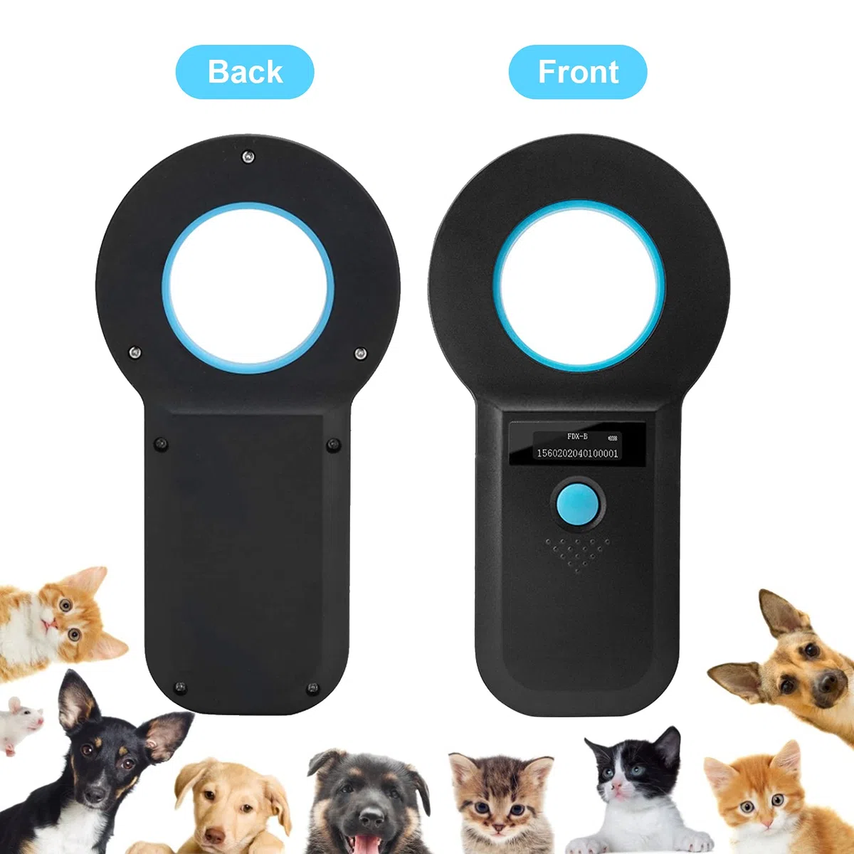 Scanner Microchip Nero, Lettore per Identificazione Animali Domestici Cani Gatti, Portatile EMID Fox-B (ISO11784/11785)