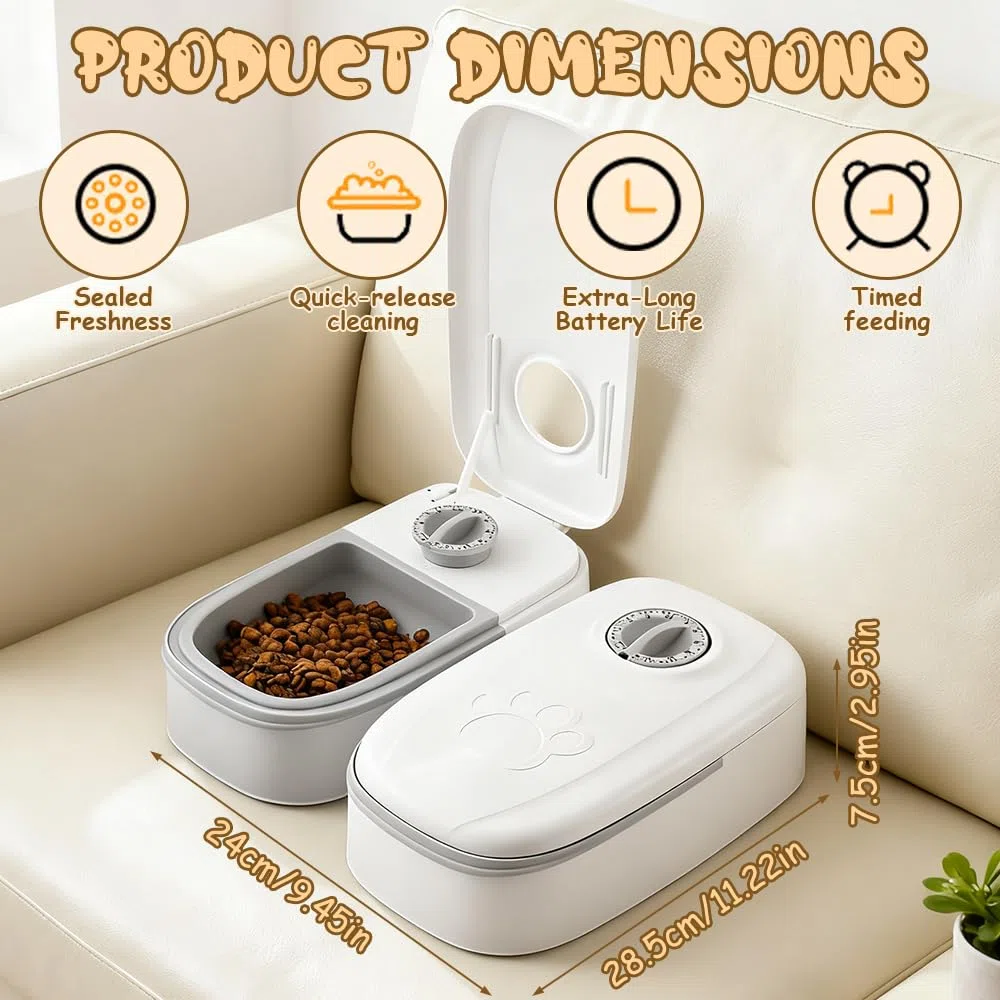 Mangiatoia Automatica, 700 ML 2 Pasti Distributore Automatico Cibo Gatti Cane con timer, Lavabile Dispenser Crocchette Gatto Cane, Grigio Distributore Cibo Gatticane per Dry or Wet Food