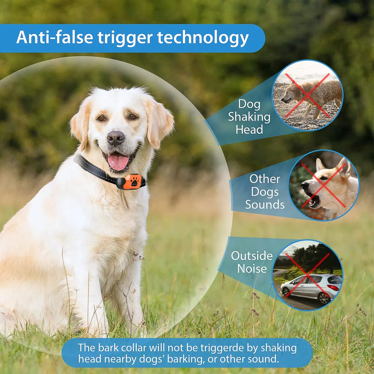 Collare Antiabbaio Cane, Anti Abbaio Ricaricabile per Cani Piccola Media Grande Taglia Regolabile, Dispositivo Per Fermare L'Abbaio Dei Cani Con 7 Sensibilità, Modalità Bip E Vibrazione, Blu