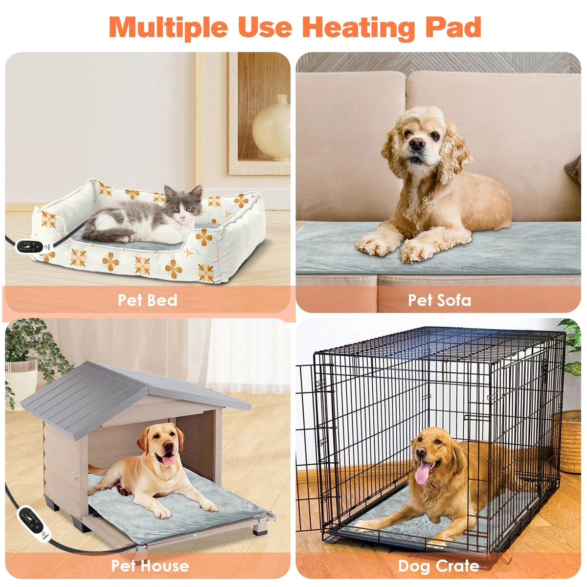 Tappetino Riscaldante per Cani Gatti, Tappeto Riscaldante per Animali Domestici con 4 Timer& 6 Livelli Temperatura 30-55℃, Coperta Termica Gatto Cani Anti-Morso Impermeabile (M - 45X45cm)