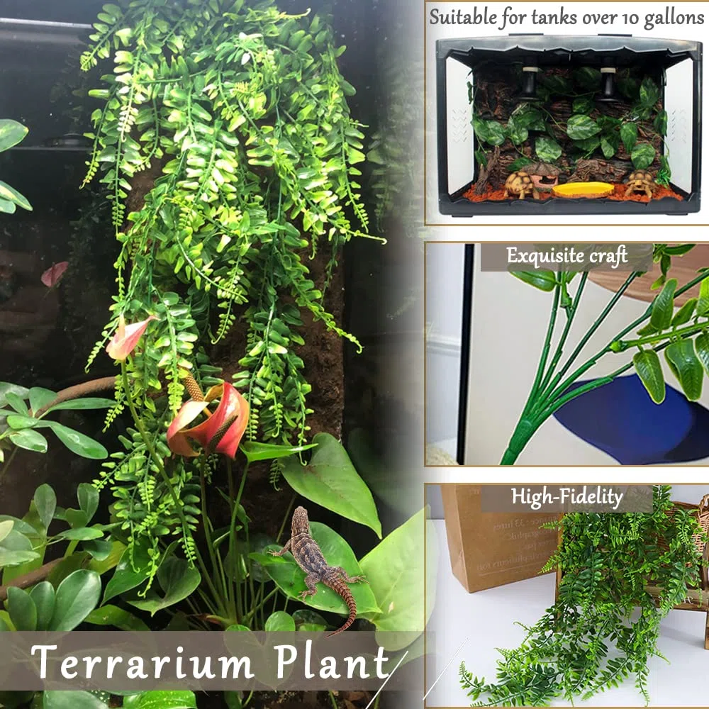 Hamiledyi Piante per rettili pieghevoli giungla rampicante rampicante terrario ramo foglie di plastica flessibili appese decorazione per habitat per animali domestici decorazione per drago barbuto