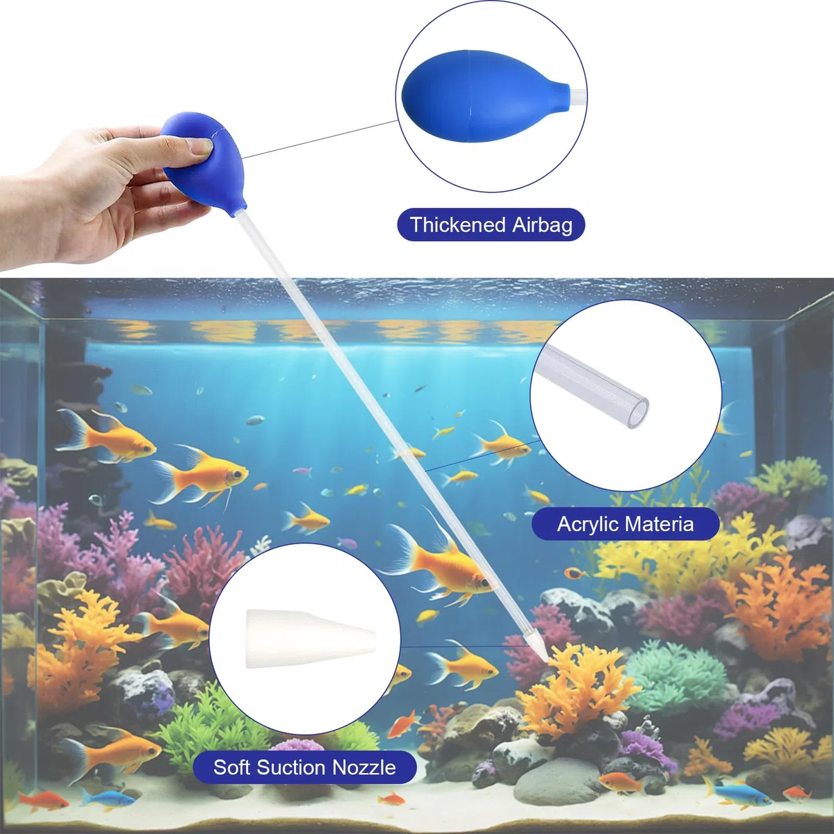 2 Pezzi Sifone Acquario, Pompa Acqua Manuale, Coral Feeder, Riutilizzabile, Cambia Acqua per Acquari, Accessori Acquario per La Pulizia Dell'acquario, L'alimentazione (45 CM)