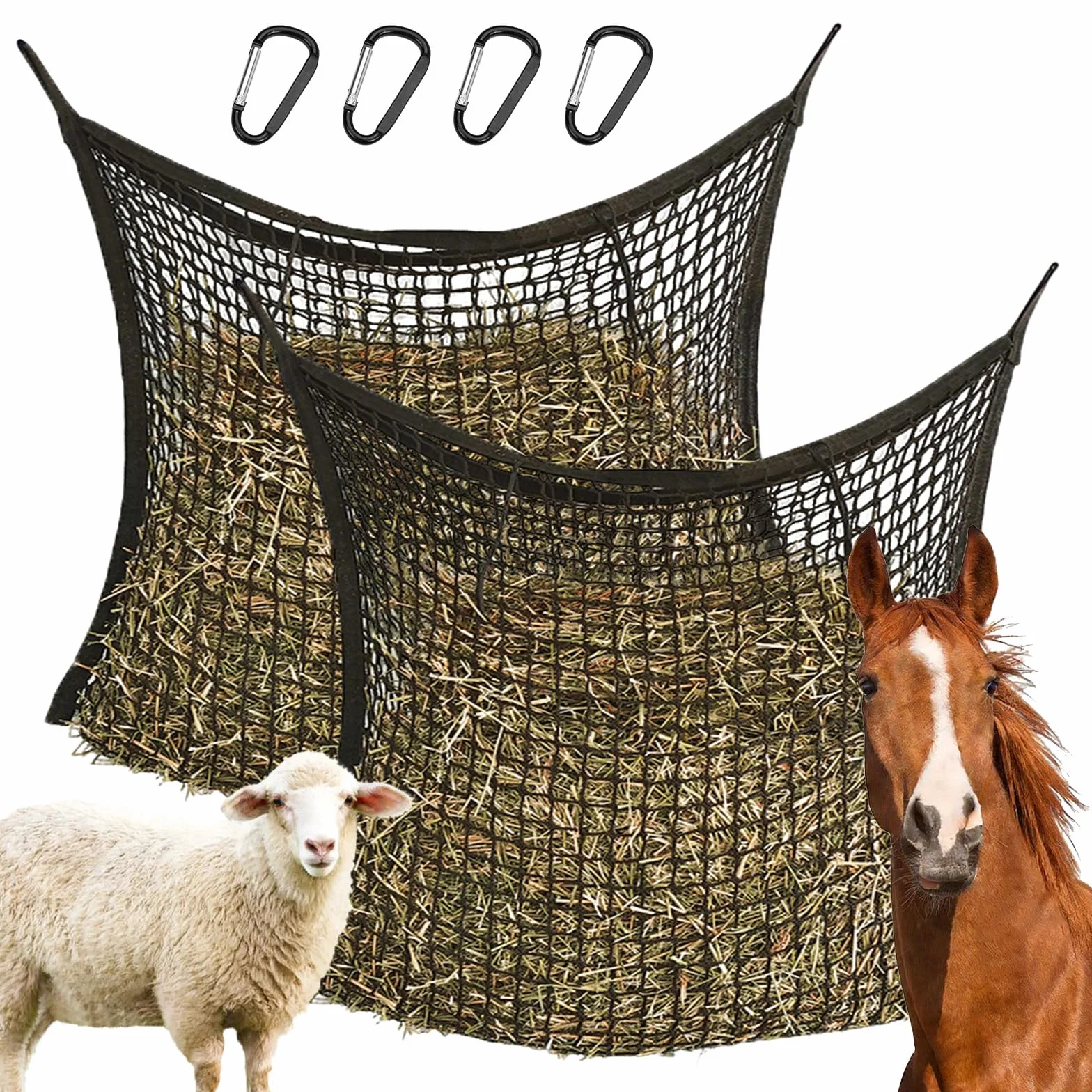 Rete da Fieno per Cavalli,2 Pezzi Rete per Fieno 80x90 cm,Slow Feeder per Mangiatoia Cavallo,capacità Circa 8 kg di Fienos,Retes da Fienos Stabile per Cavalli,per Capre,Pecore,Cavallis