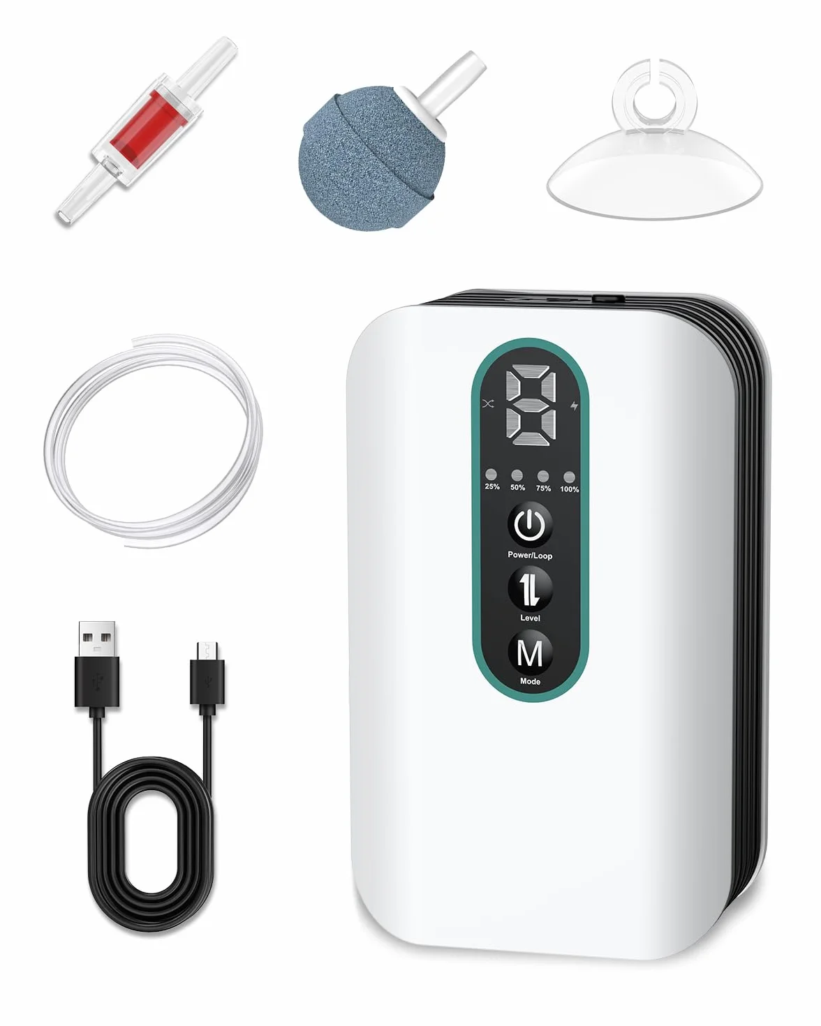 Pawfly Pompa ad Aria per Acquario, Ricaricabile per Vasche 19-380 L, Aeratore Portatile per Esca Viva, Regolabile per Pesca e Trasporto Pesci Pompe d'aria