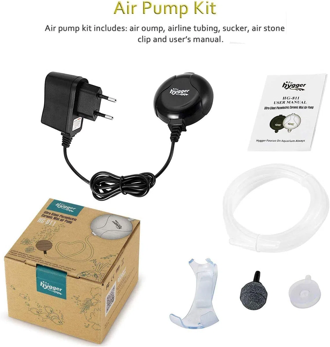 Hygger 1.5W Mini Pompa Aria per 1L-50L Acquario, Silenziosa Pompa Ossigeno Acquario with Accessori (Nero)