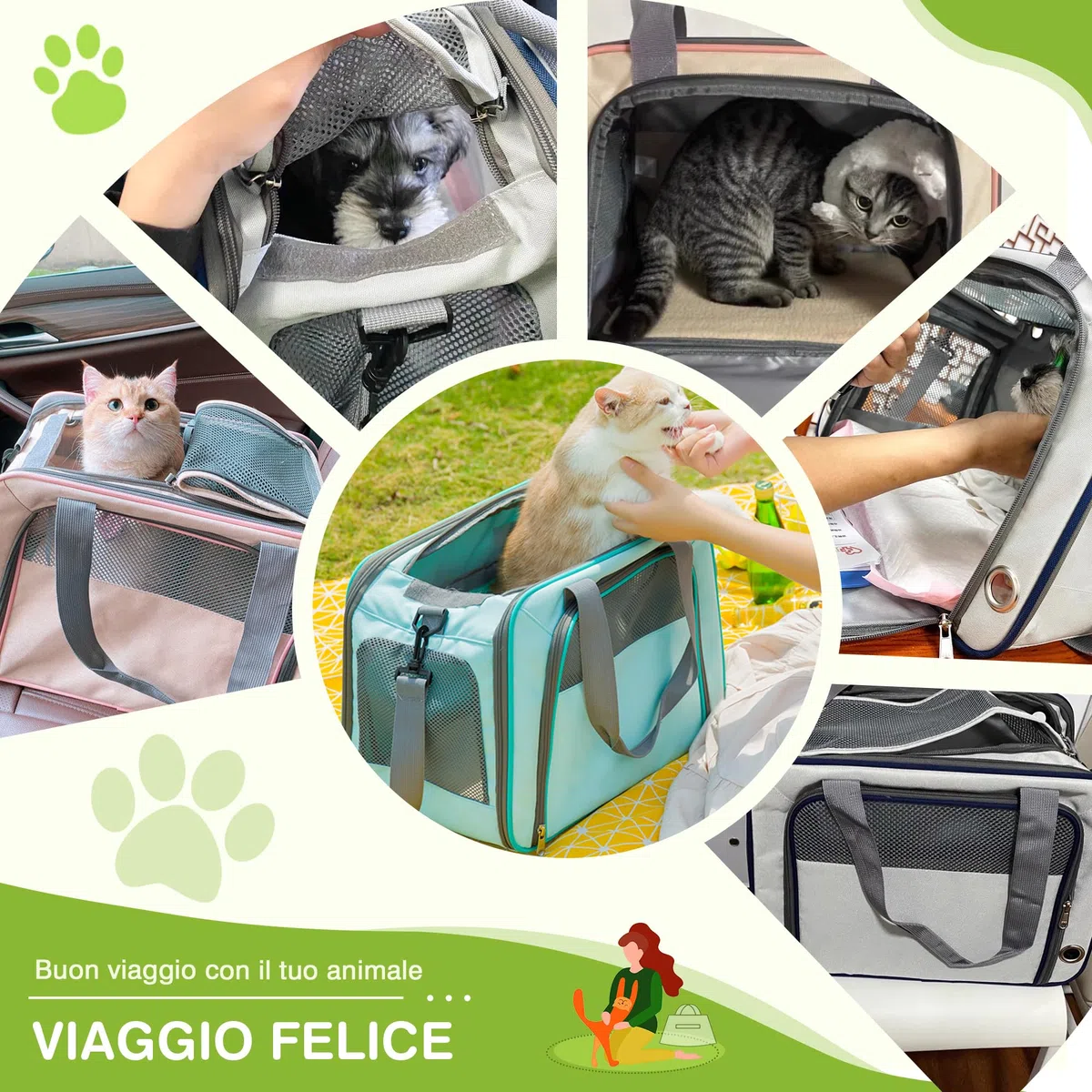 ALLSOPETS Trasportino Cane Aereo Pieghevole, Trasportino Gatto Morbido con Cuscino Rimovibile, Borsa Traspirante per Auto, Treno, Aereo, Veterinario (Grigio Antracite)