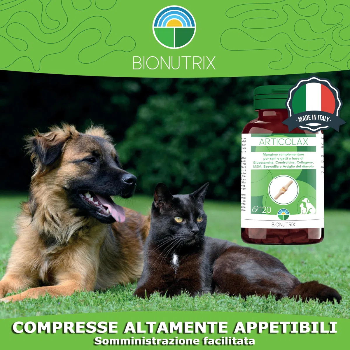 ARTICOLAX | Integratore Articolazioni Cane e Gatto | 120 CPR Appetibili | Alto Dosaggio | Antinfiammatorio | Glucosamina, Condroitina, Collagene, MSM, Boswellia e Artiglio del Diavolo | BioNutrix ®