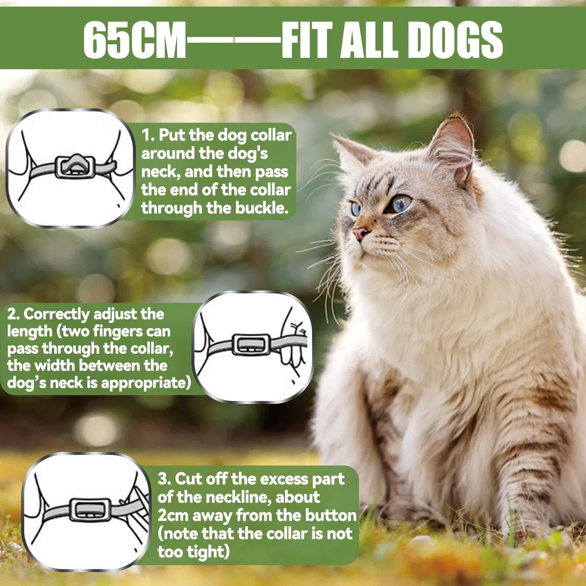 Wansiven Collare Antipulci per Gatti, Naturale Regolabile Collare Antiparassitario Antizecche 48cm