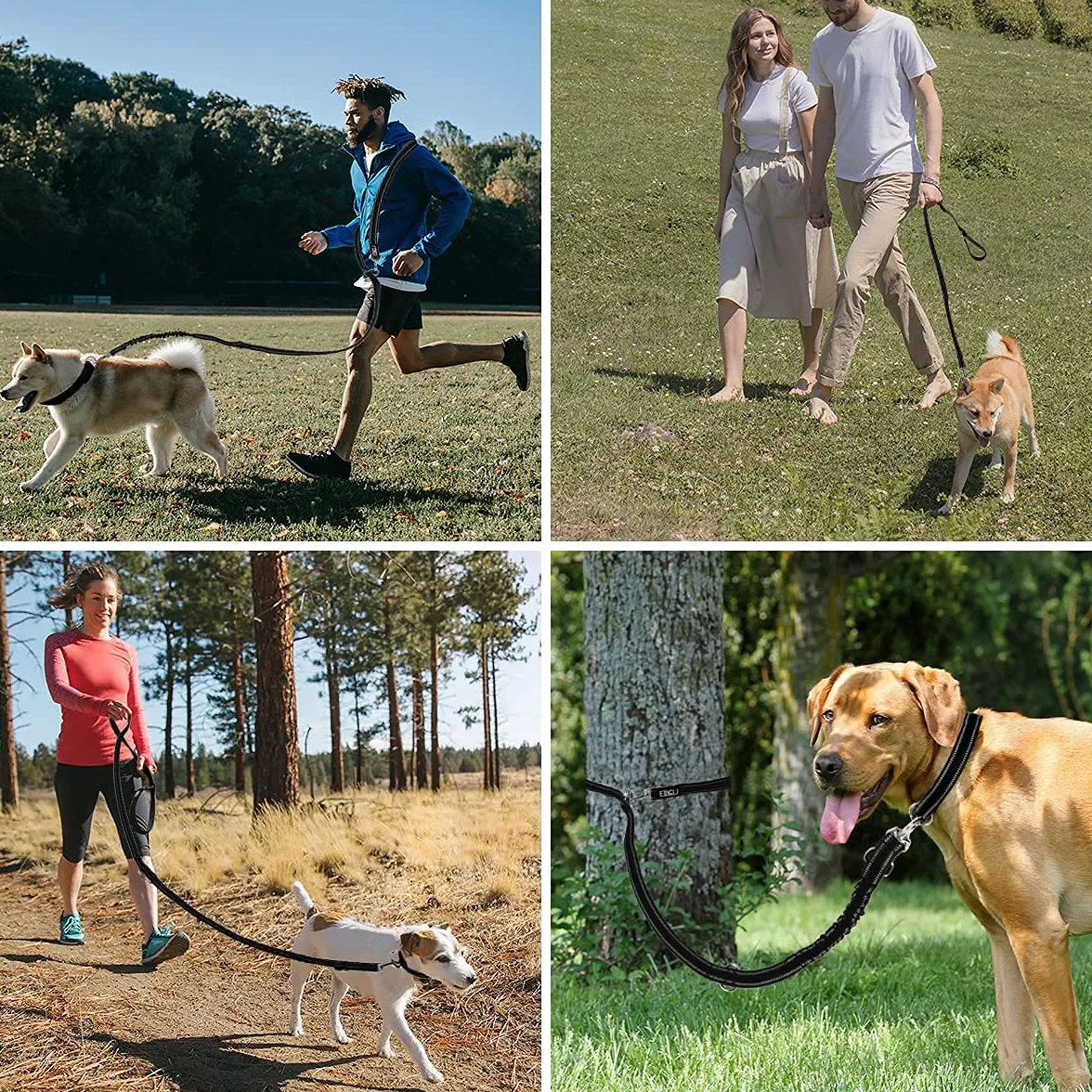 ETACCU Doppio guinzaglio a mano libera con guinzaglio 3 m, per cani di medie dimensioni fino a 50 kg, robusto manico antiscivolo, senza grovigli, riflettente (nero)