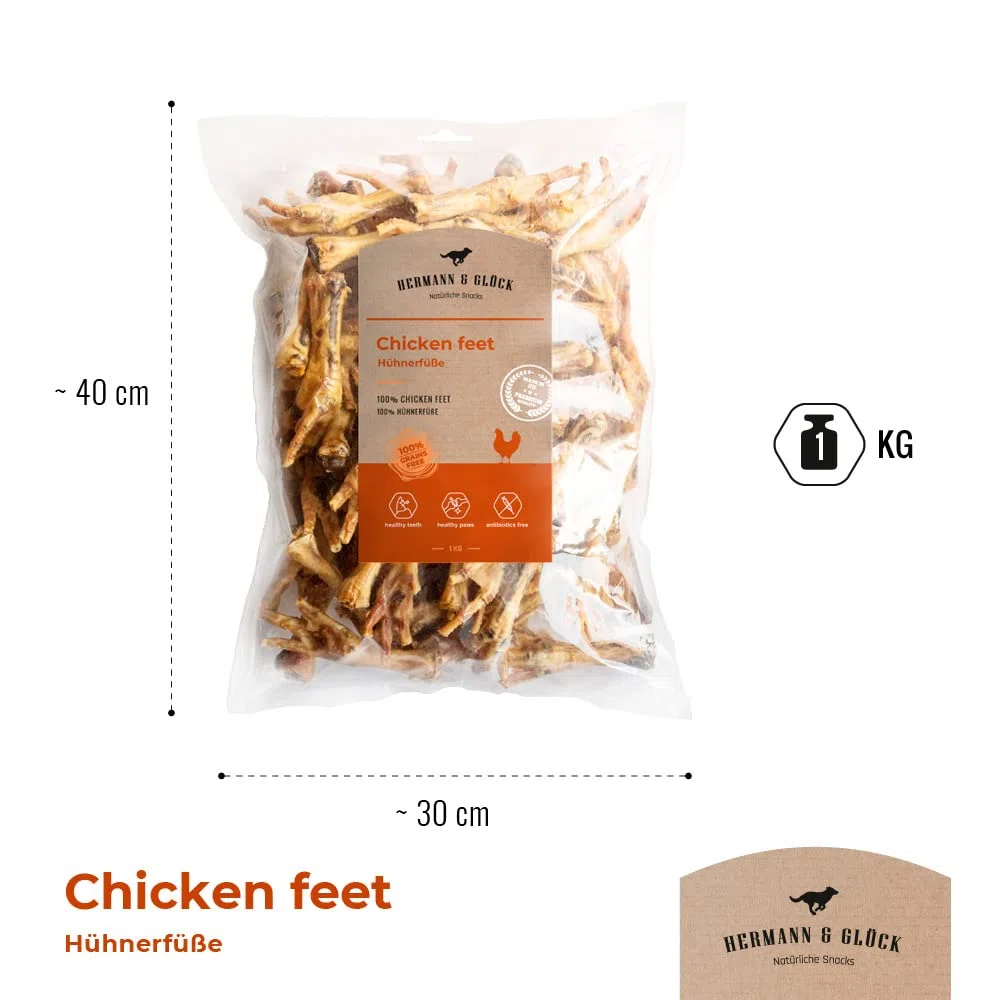 Hermann & Glück Zampe di Gallina Premium Naturale | Snack Senza Cereali | Carne Essiccata per Cani 1/2kg