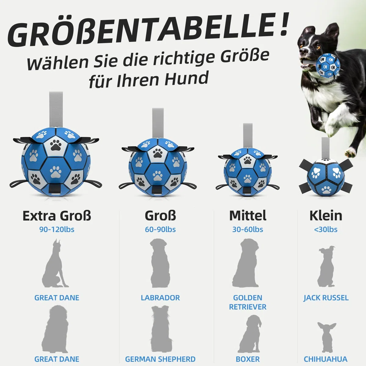 HETOO Palla per cani con manico per cani, traino interattivo di guerra, acqua, giocattolo di compleanno, per cani medi/grandi (8 pollici, blu grigio)