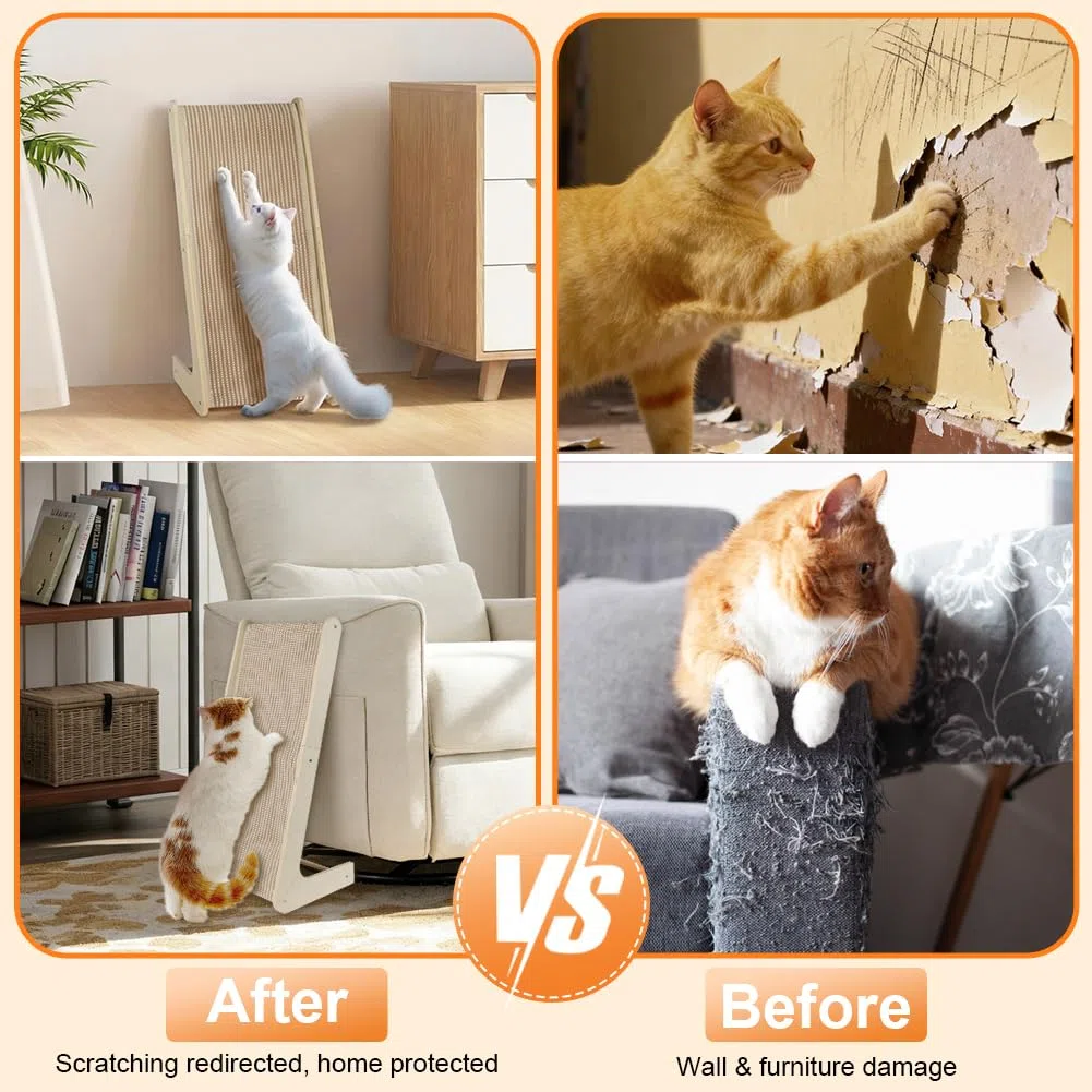 Aolso Tiragraffi per Gatti Forma di L, 69 cm Tiragraffi Gatto Grande, Tiragraffis in Sisal Naturale, Tappeto Tiragraffis per Gatti Adulti e Gattini in Cartone di Alta Qualità per Pareti e Angoli