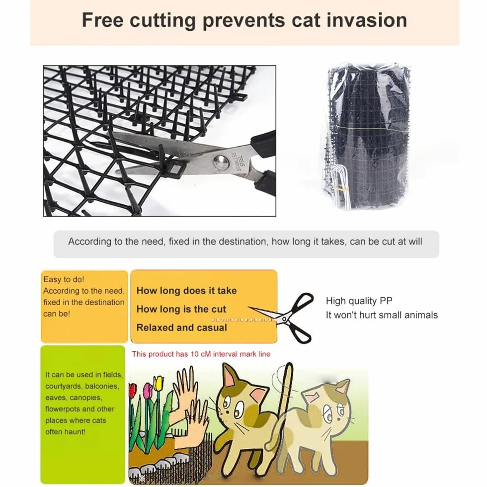 NEWFUN Tappetino Repellente per Gatti,Tappetino Deterrente per Cani con Picchi Rete Anti-Gatto,Picchi Rete Anti-Gatto per Protezione da Giardino,200 * 28 cm, con 8 Ancoraggi da Terra a Forma di U