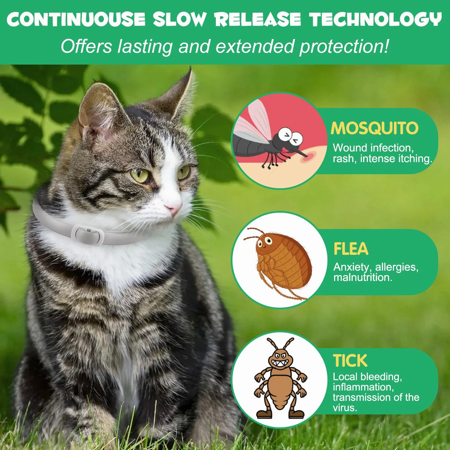 Collare Antiparassitario per Gatti, Collare Antipulci Gatto - 24 Mesi di Protezione Effettiva (4 Pezzi) (Grigio, 4 Pezzi)