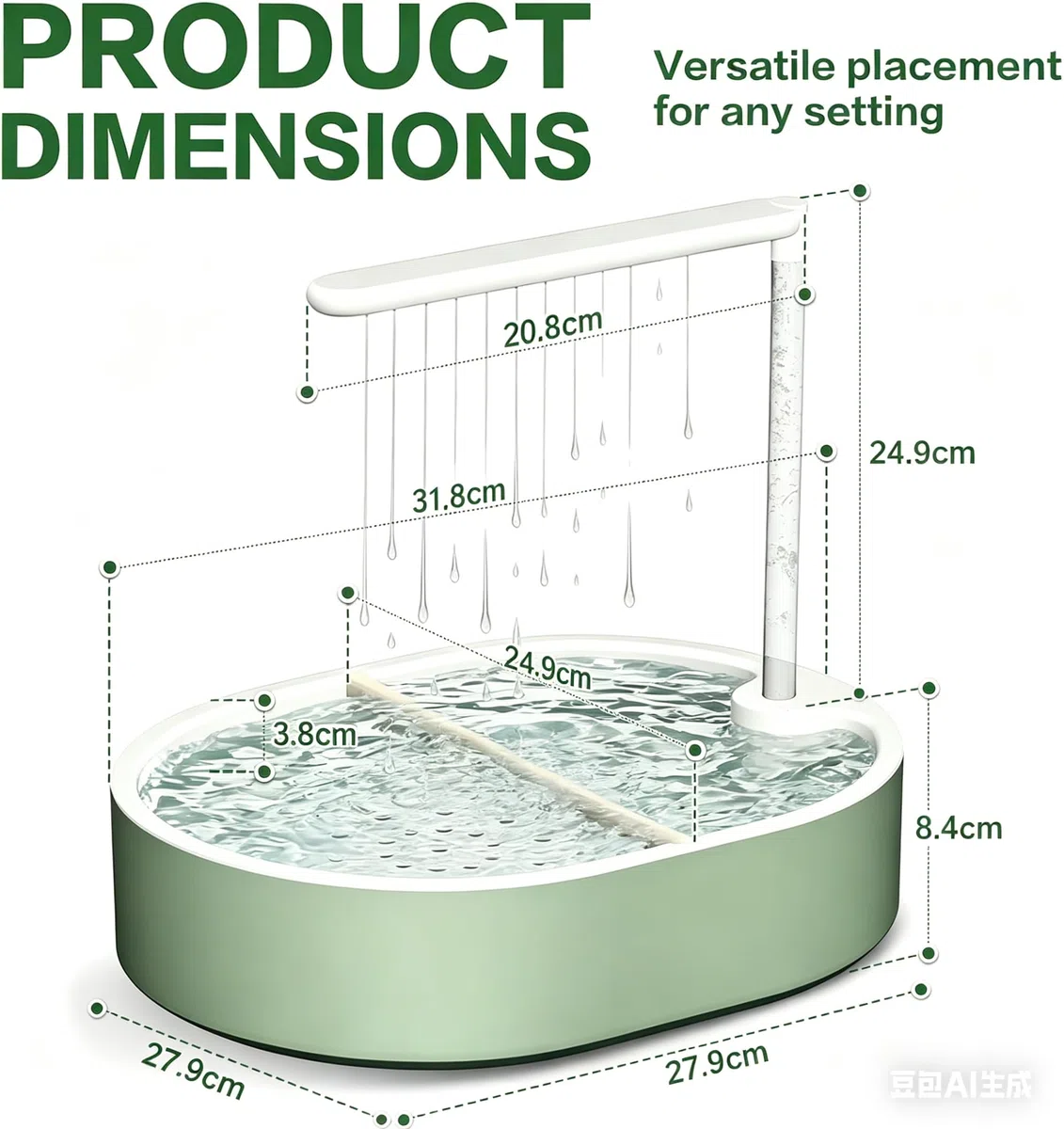 Doccia per Uccelli, Vasca da Bagno Automatica con Pompa USB e Acqua a Circolazione, Bagnetto per Gabbia con Multigetti per Cocorite, Calopsiti e Piccoli Pappagalli, Verde