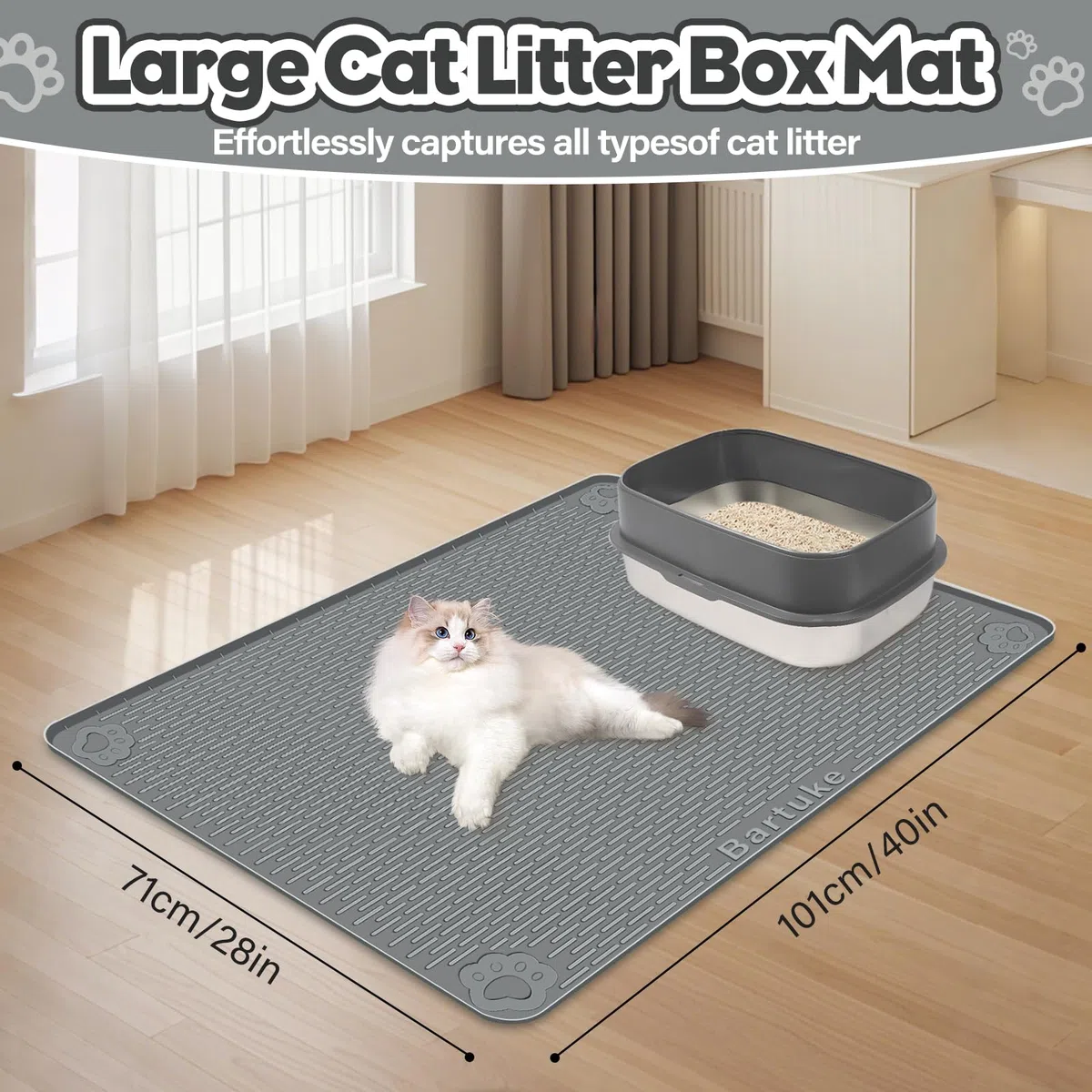 Tappetino Lettiera Gatto, Tappetino per lettiera per Gatti in silicone extra large 40 "x 28" per il controllo a dispersione, morbido su zampe di gattino, facile da pulire (Grigio scuro)