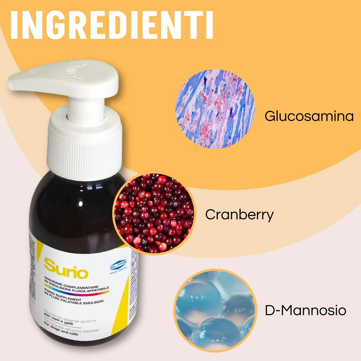 Surio Integratore Cani e Gatti 100ml - Supporto Benessere Urinario - Con Cranberry, Glucosamina, D-Mannosio - Vitamina C, Selenio - Estratti Vegetali, Urtica, Orthosiphon