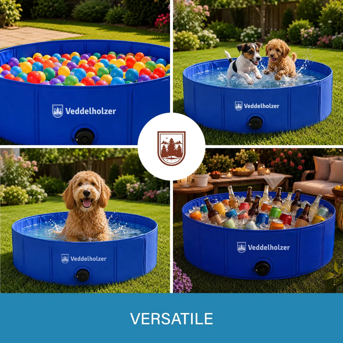 Piscina per cani pieghevole Veddelholzer (M) 80 x 20 cm Antiscivolo – Piscina per cani robusta, salvaspazio e stabile, ideale per giardino e balcone, montaggio rapido senza gonfiaggio, per cani