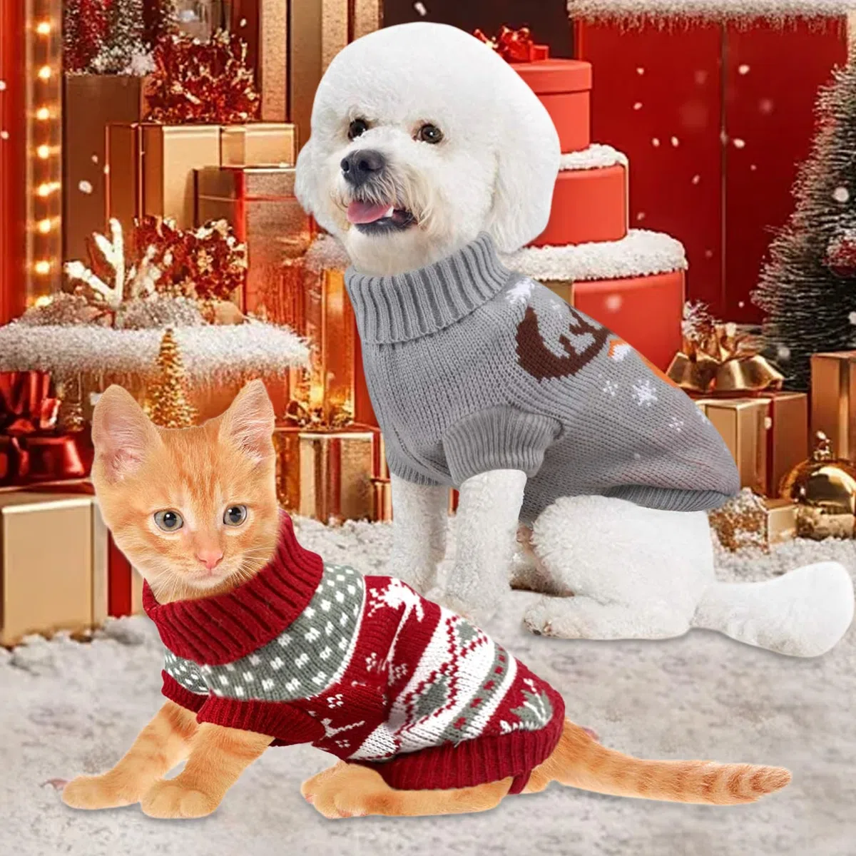 2 Pezzi Maglioncino Cane Natale, Maglione Natale Cane Gatto, Natales Maglione per Animali, Cucciolo di Canes Natales Maglia Magliones, per gattini e cani di piccola taglia (XL)