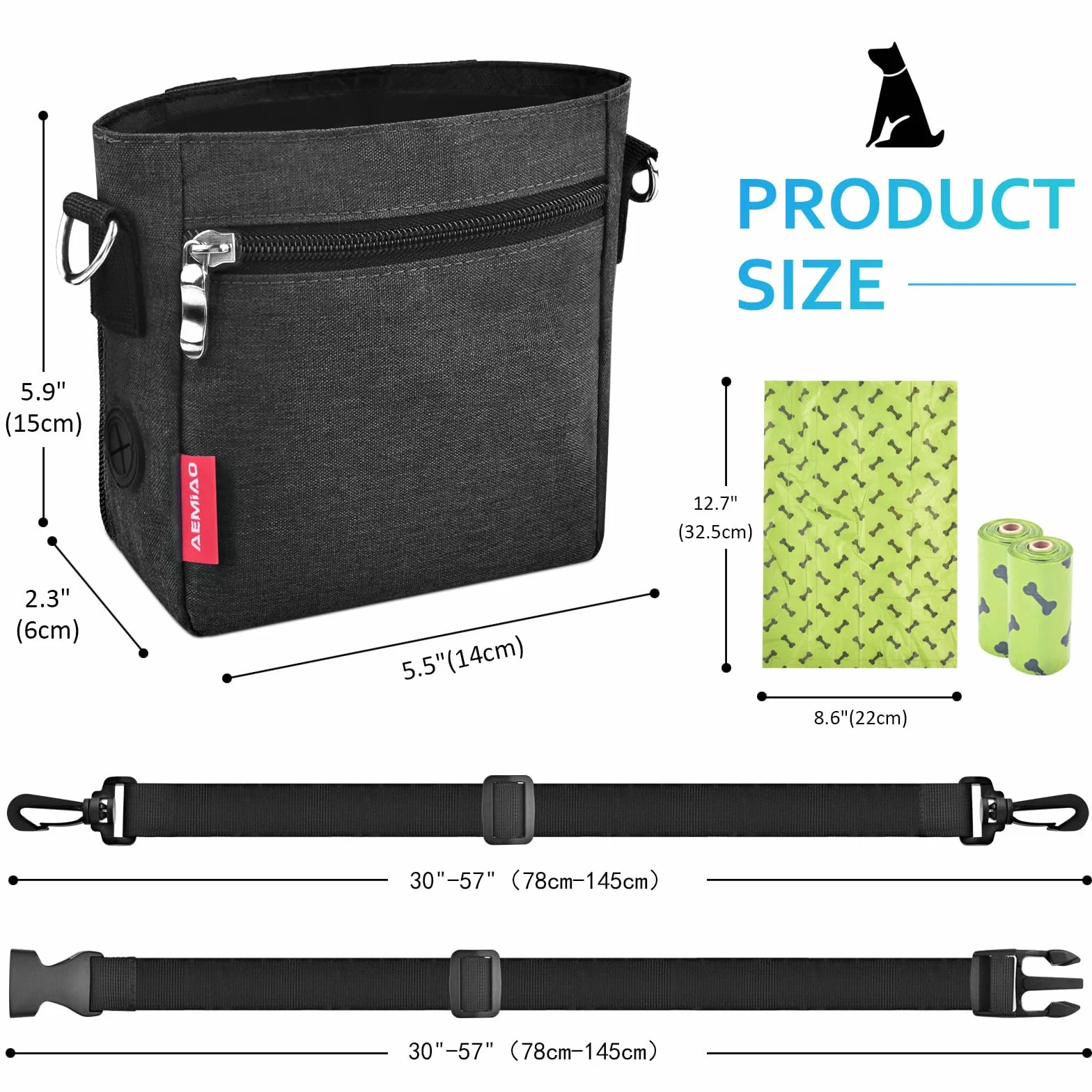 Borsa Addestramento Cane con Chiusura Magnetica, Sacchetto di Allenamento per Cani con Dispenser Integrato, Borsa Porta Snack per Ccon Tracolla Regolabile per Uso Estani erno, Grigio Scuro