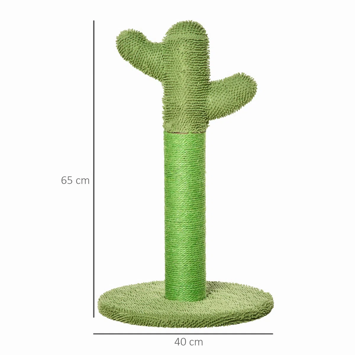 PawHut Albero Tiragraffi per Gatti Adulti e Gattini a Forma di Cactus, Corda Sisal e Base in Legno, 40x40x65 cm, Verde
