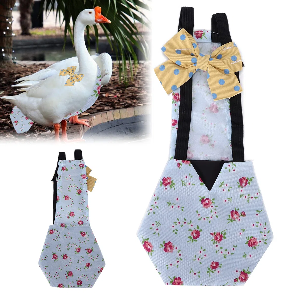 Pannolini per Pollame per Animali Domestici Pannolino per Pollo per Animali Domestici Anatra, Oca o Galline, Pannolini per Pollame, Vestiti con Nodo a Fiocco(M Fiore Blu)