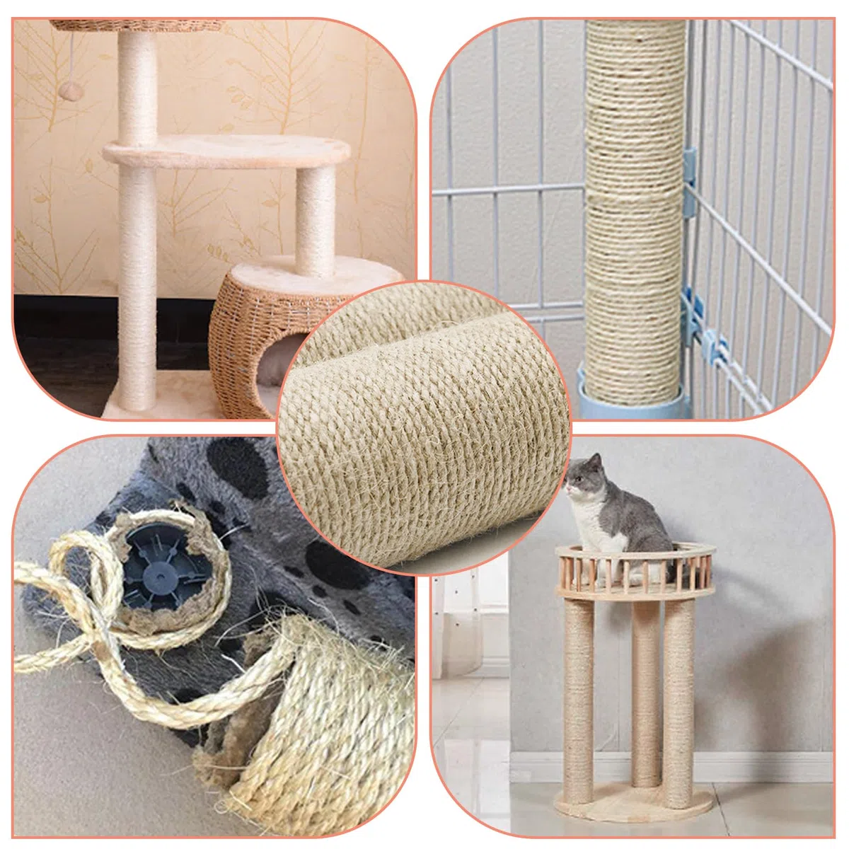 Tiragraffi di ricambio per gatti, 2 tronchi per gatti, lunghezza 40 cm, tiragraffi in sisal naturale, colonna tiragraffi con viti M8, pezzi di ricambio per ristrutturazione, fai da te (bianco)