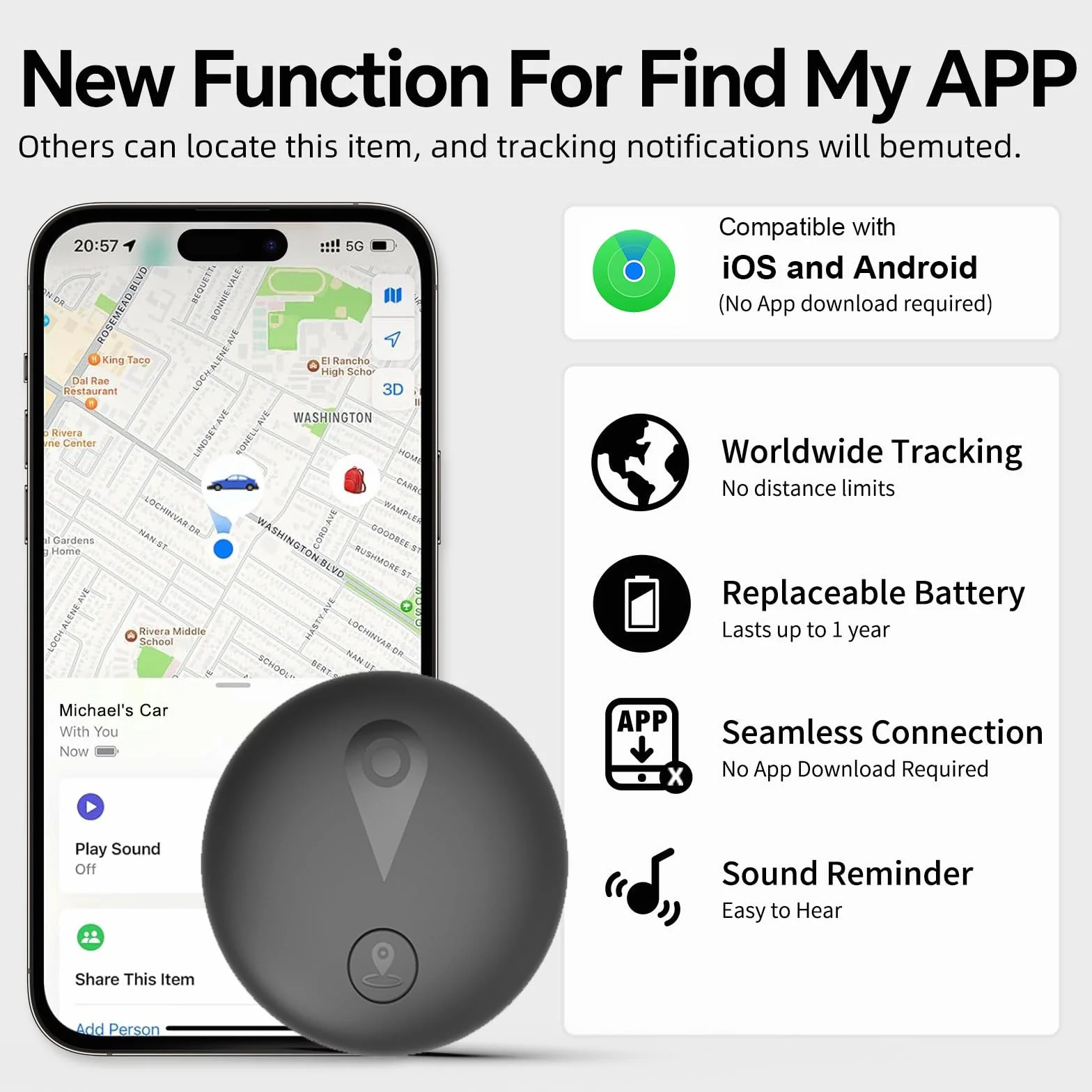 Collar GPS per Gatti e Cane, Tracciatore Senza Costi Mensili, Compatibile con iOS/Android, Tracciamento in Tempo Reale, Impermeabile IP67, Batteria a Lungo Durata, Nero
