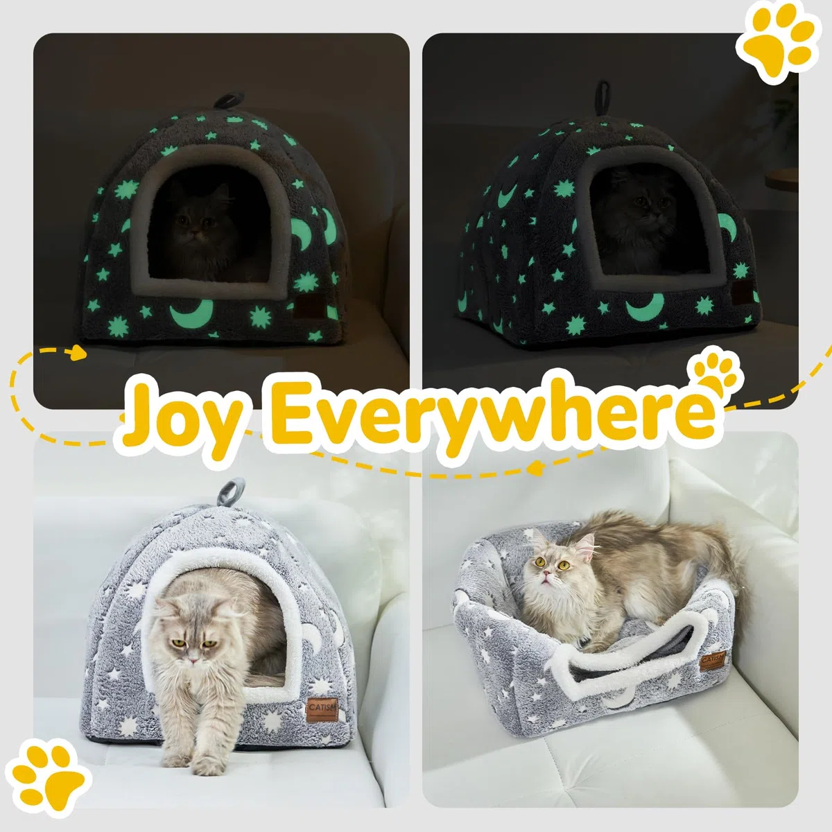 CATISM Luminosa Cuccia Gatto Interno - 2 in1 Cucce per Gatti 40 x 40 x 38 cm, Pieghevole, Lavabile e Confortevole con Cuscino Rimovibile per Gatti, Animali Domestici