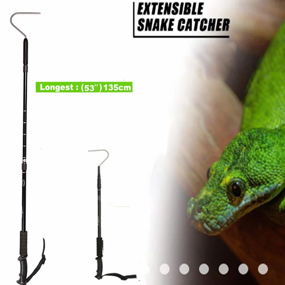 Snake Hook Professional Reptile Grabber Rattle Snake Catcher, Acciaio Inossidabile e Strumento di Fissaggio in Lega di Alluminio, 3 sezioni telescopiche (135cm / 53 inch)
