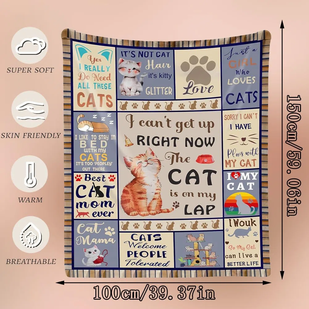 Coperta Per Gatti Morbida, 100x150 Cm - Coperta In Flanella Soffice Con Design Divertente Di Gatto - Ideale Per Divano, Letto e Decorazione Casa - Regalo Perfetto Per Amanti Dei Gatti