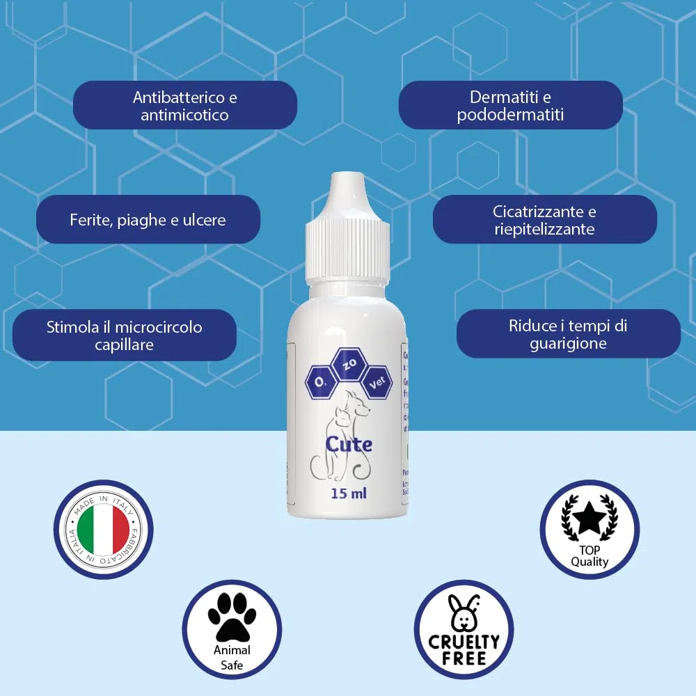 Ozo-Vet | Cute Cane 15ml – Protettore Dermatiti Allergiche Cane, Lenitivo per Piaghe Ulcere e ferite Cutanee