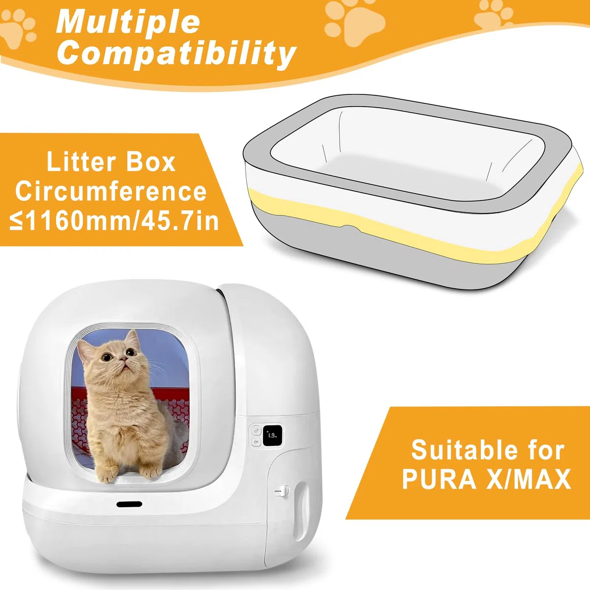 60 Pezzi di Sacchetti per Lettiera Gatto con Coulisse per PURA X/MAX, Sacchetti per Lettiera Addensate e Resistenti da 2.5 Mils Autopulenti - 58 x 35 cm