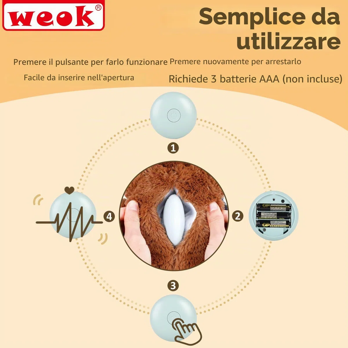 Werpower WEOK Cucciolo di battito cardiaco per cani, aiuta il battito cardiaco per alleviare l'ansia del cane e aiuta calmante, giocattolo per il sonno per cani, gatti e animali domestici