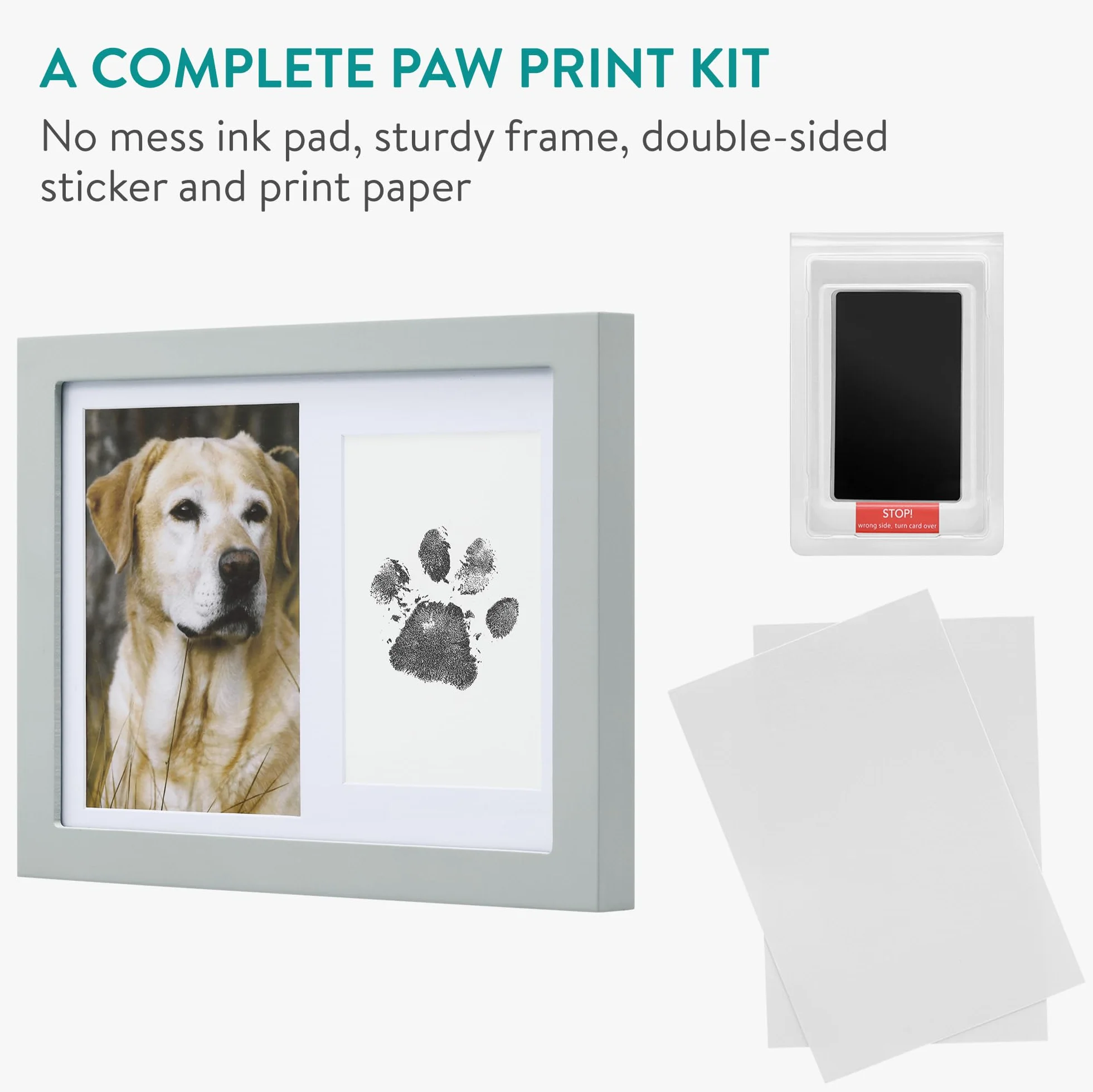 Navaris Impronta Zampa Cane - Kit Calco e Portafoto 2 in 1 con Inchiostro - Cornice Porta Foto Gatti e Cani - Stampo Zampa Commemorativo per Animali Domestici - Grigio