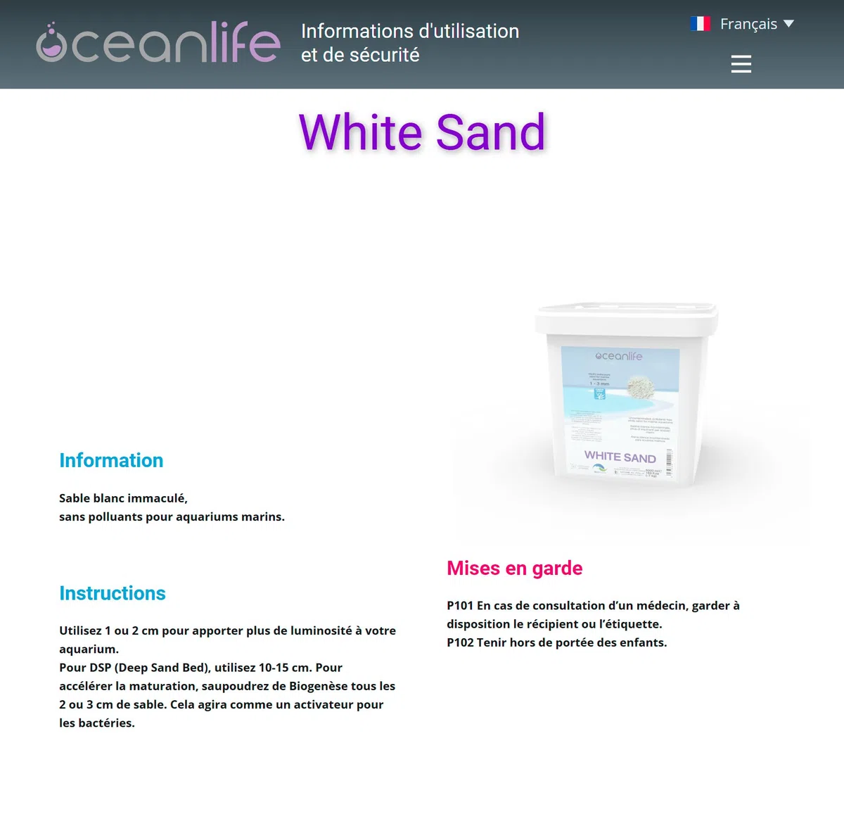 Oceanlife White Sand 0,7-1,2 mm - 5000 ml - Sabbia calcarea Bianca fine