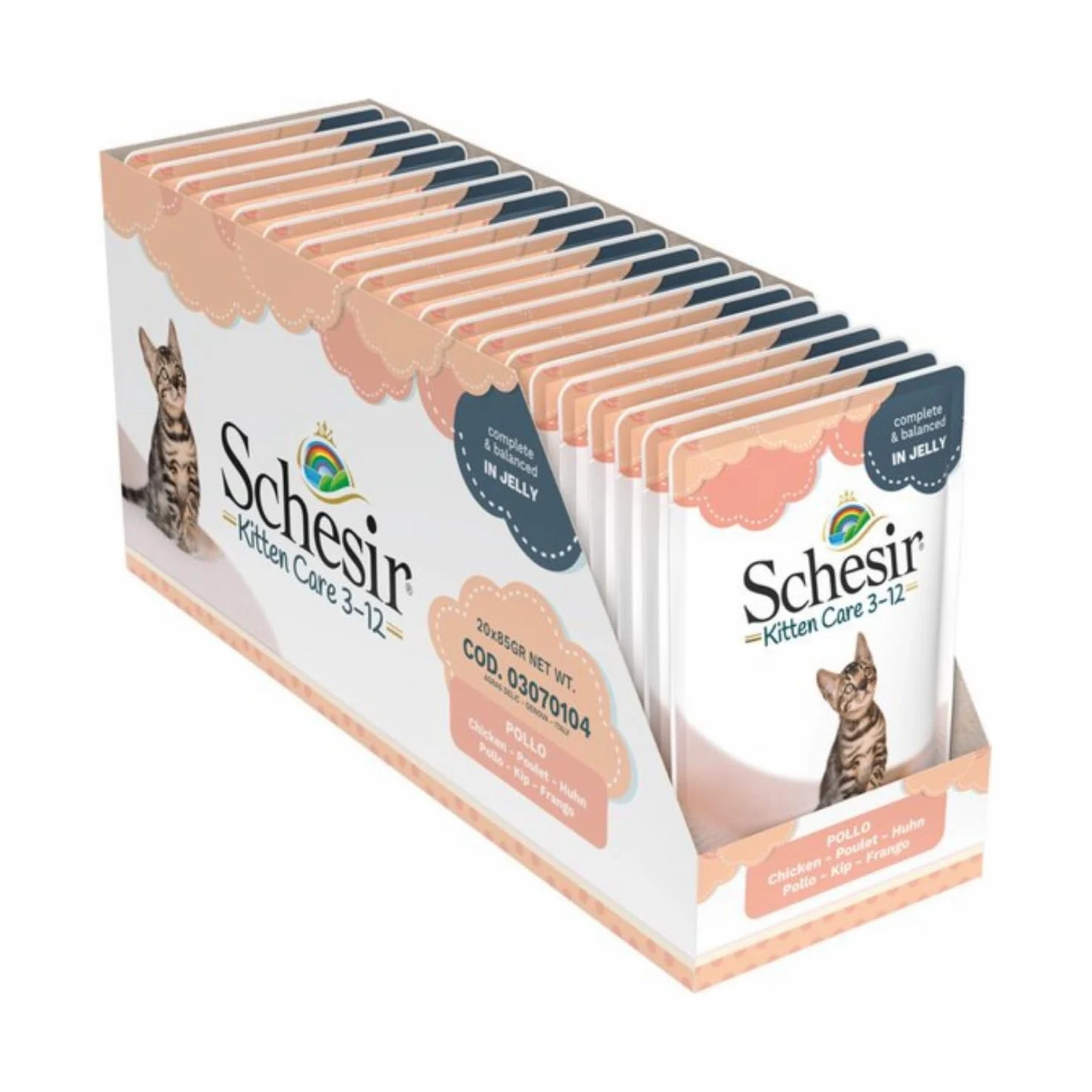 Schesir Cat Jelly Kitten filetto di pollo, cibo umido per gatti in gelatina, 20 sacchetti x 85 g