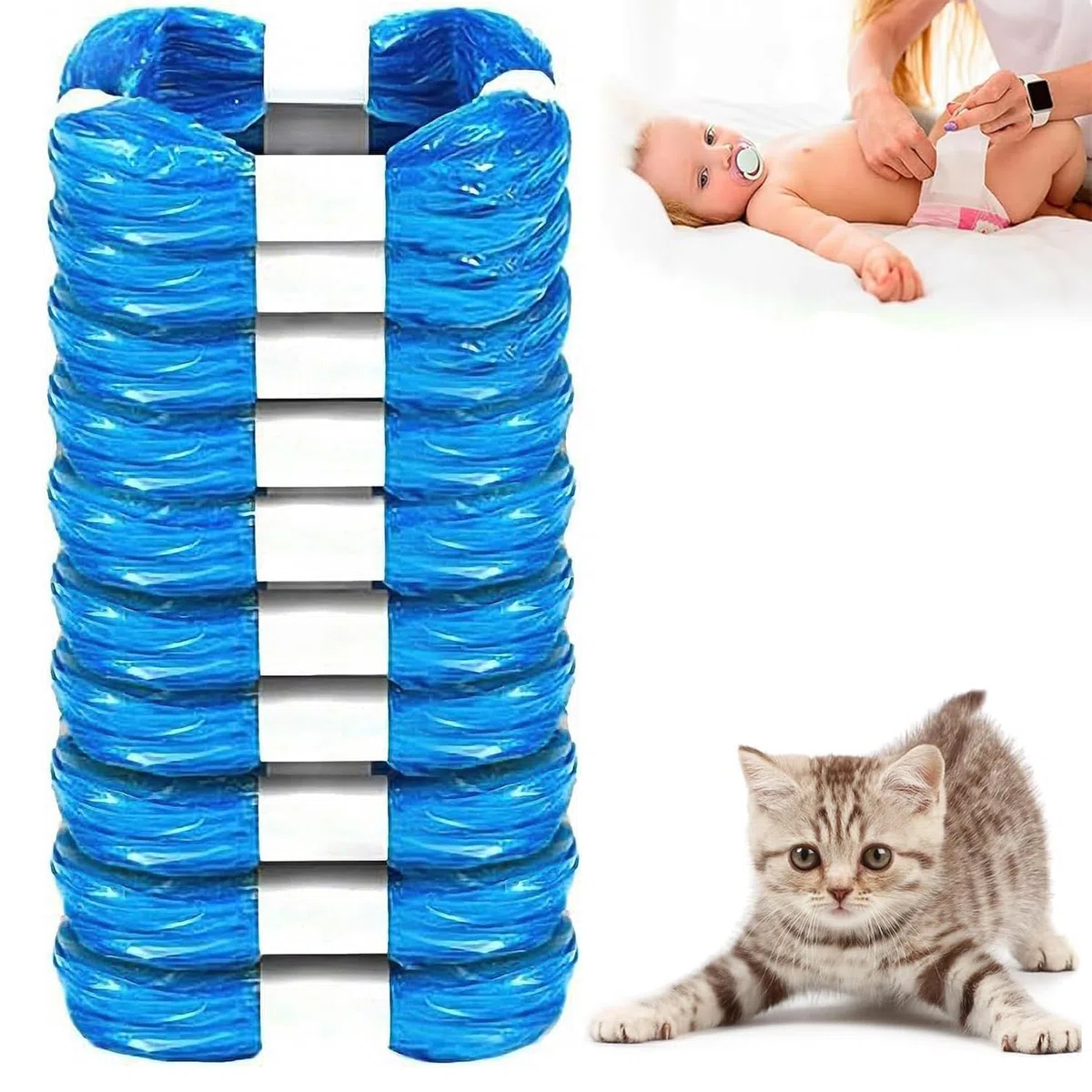 Sacchetti di ricarica per lettiera per gatti, confezione da 10 ricariche per lettiera per gatti compatibili con la ricarica della lettiera Genie (cartuccia non inclusa) (blu, 4,5 m)