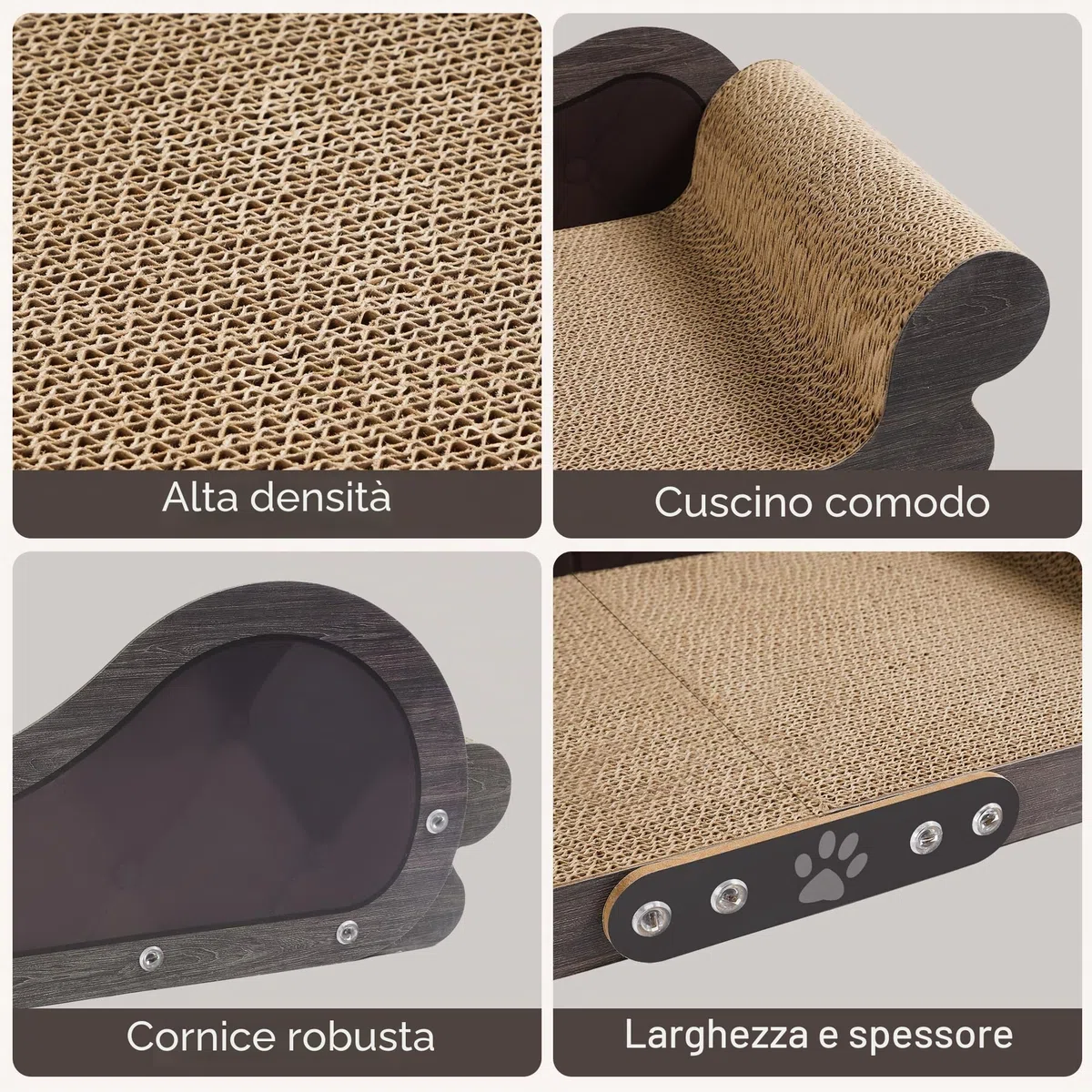 Tiragraffi per Gatti Adulti XXL - Tiragraffi Cartone 68cm Design Divano - Cartone Ondulato Rinforzato - Per Lettino Gatti e Soggiorno