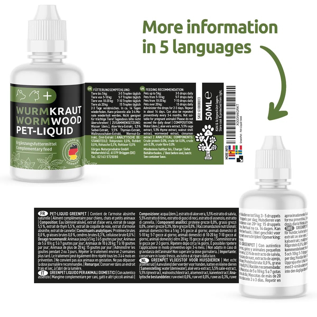 GreenPet Pet Anti-Parasite Liquid per cani, gatti e conigli - Alternativa naturale per la prevenzione e il trattamento dei vermi