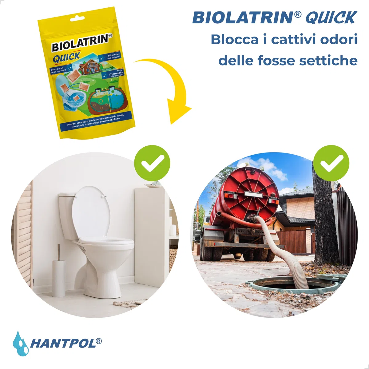 QUICK - Trattamento Biologico Avanzato per Fosse Settiche - per Casa, Fattoria, Aree Ricreative - Risultati Rapidi - Adatto a Sistemi Moderni - Sufficiente per 1 anno - 12 sacchetti - 400G